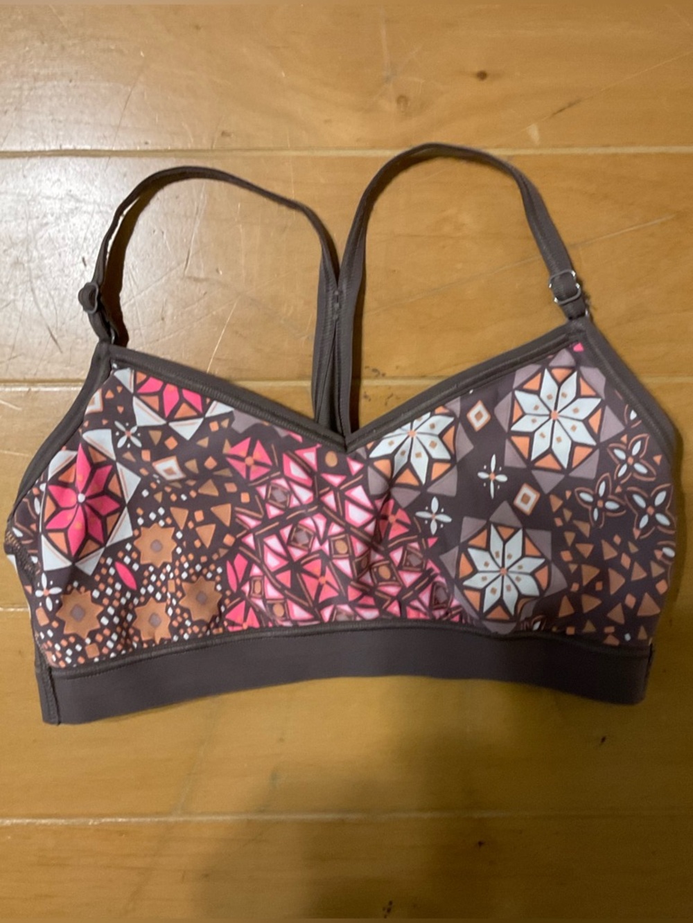 aerie Patterned Wireless Bralette - Gray with Pink & Brown Accents